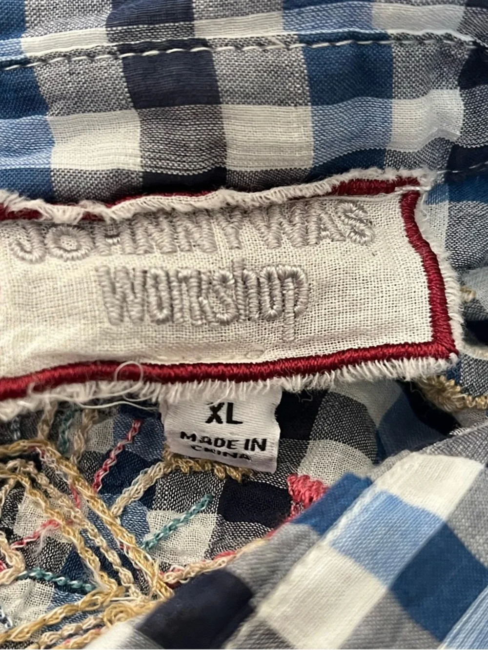 Johnny Was Blue Gingham Embroidered Peasant Tunic - Picture 8 of 12